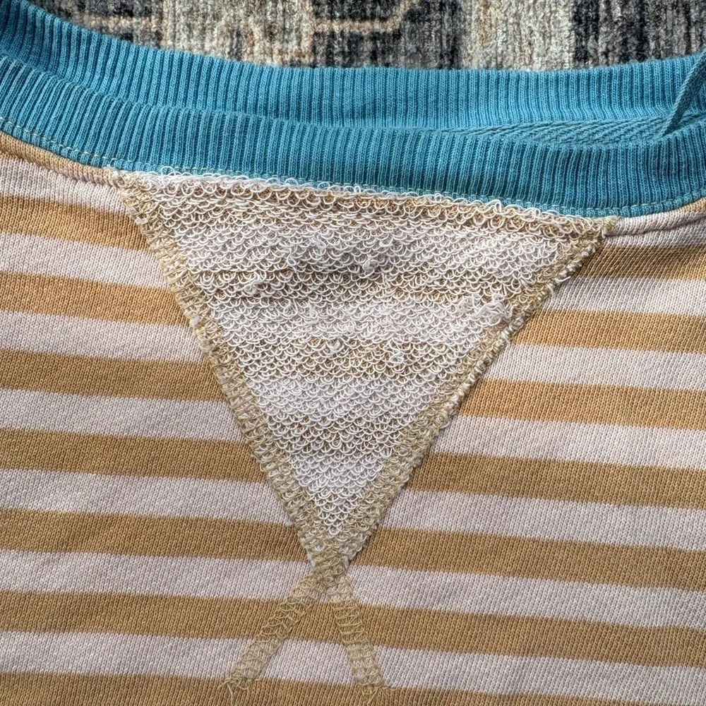 We The Free Striped Cream and Blue Crewneck Sweater